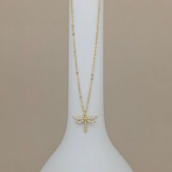 Gold Plated And Cz Dragonfly Necklace, 2 of 3