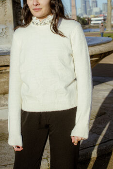 Cream Ruffle Neck Gem Detail Jumper, 5 of 7