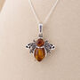 Personalised Sterling Silver Baltic Amber Bee Pendant Necklace, thumbnail 4 of 12