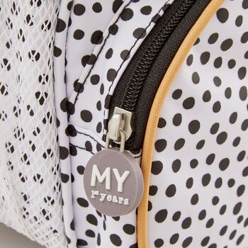 Personalised Black And White Polka Dot Backpack, 5 of 8