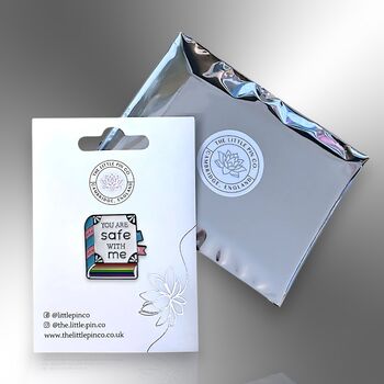 You Are Safe With Me Enamel Lapel Pin, Rainbow Book Lgbtiqia+ Ally Badge, Gay Pride Awareness Gift, 4 of 8