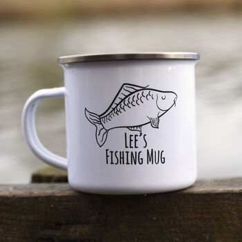 Personalised Fishing Camping Gift Enamel Mug, 4 of 8