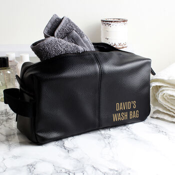 Personalised Message Luxury Faux Leather Black Wash Bag, 2 of 7