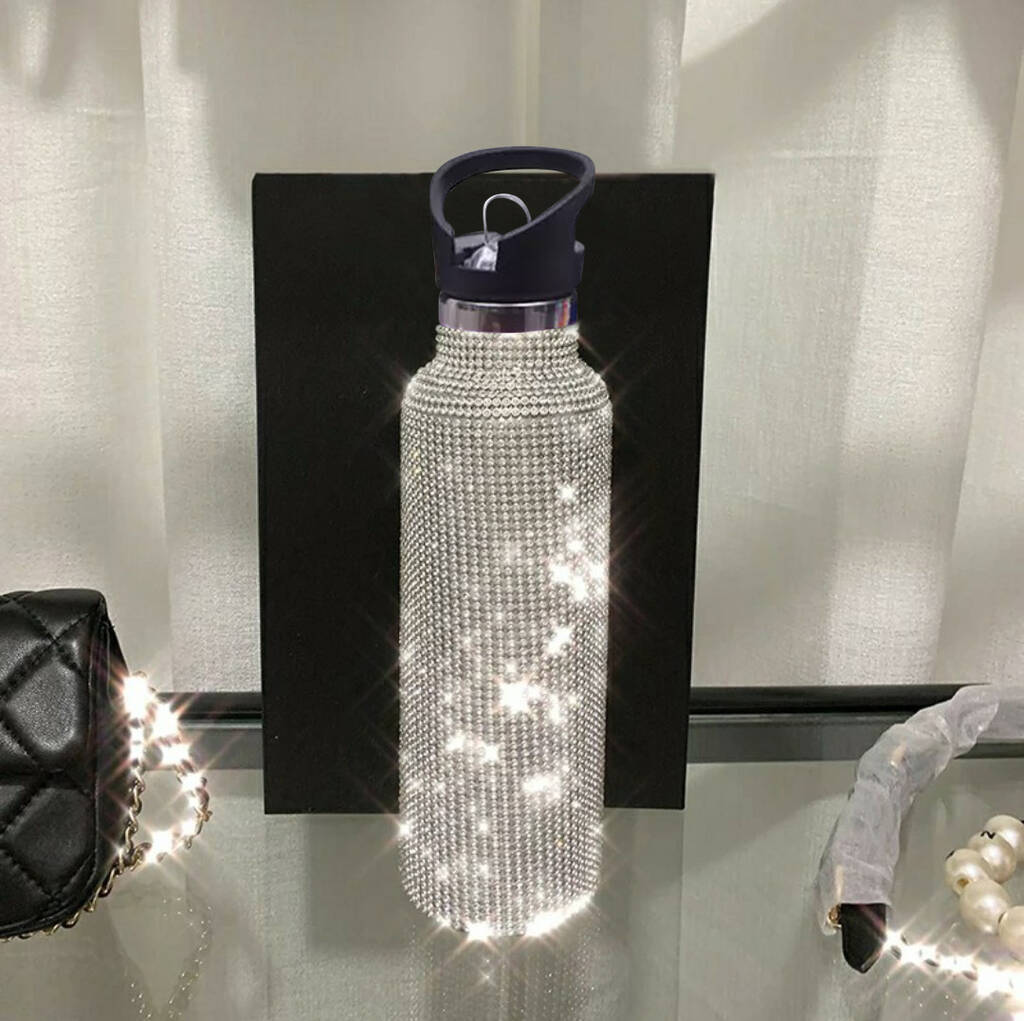 Straw Top Reusable Water Bottle With Swarovski Crystals