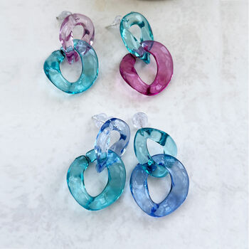 Transparent Blue Resin Chain Earrings, 2 of 7
