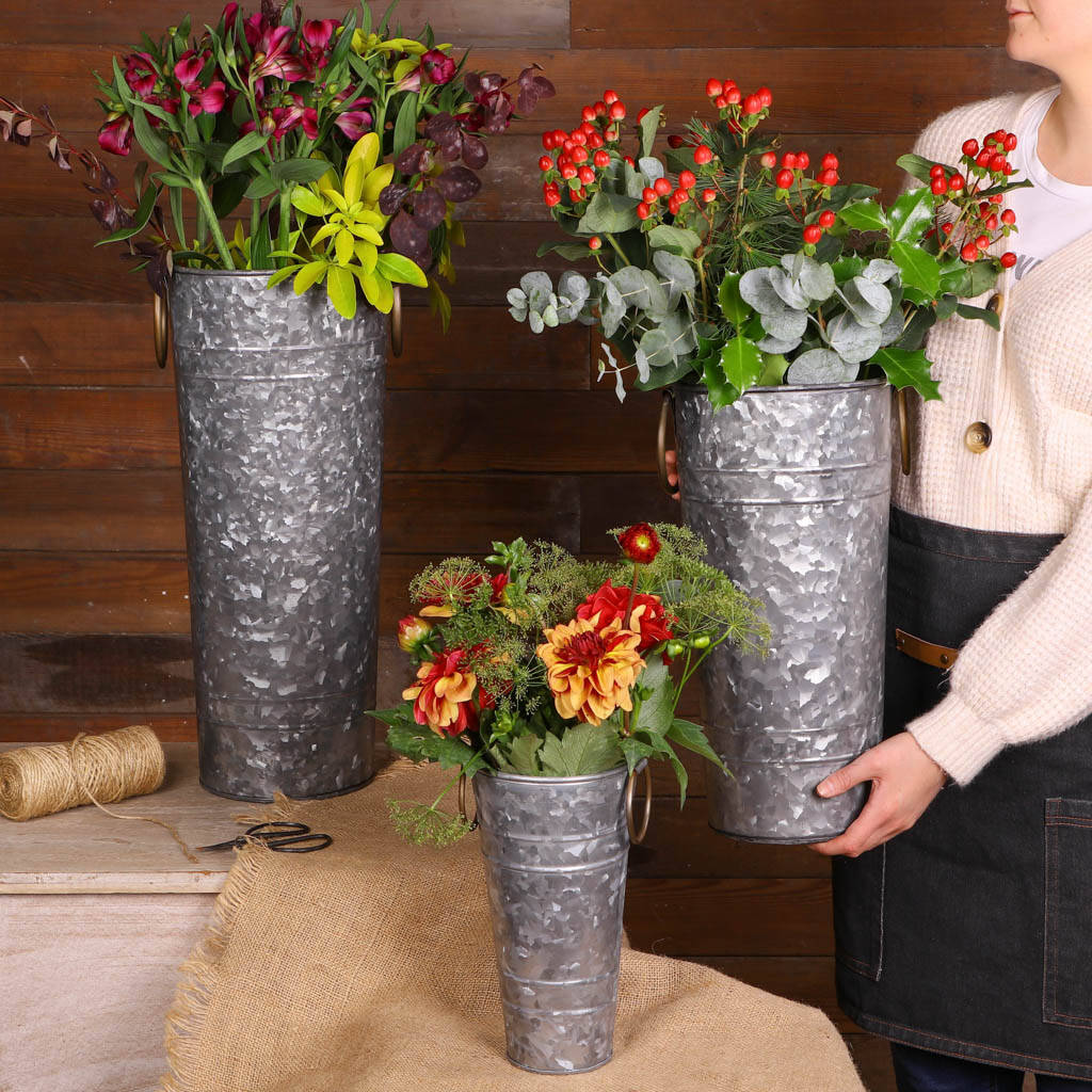Vintage Style Galvanised Florist Buckets By Dibor