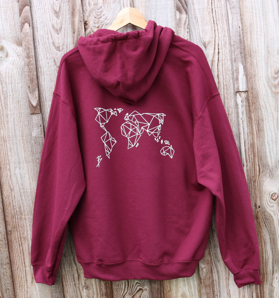 Burgundy Origami World Map Hoodie By Acies Co