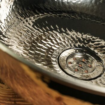 Hammered Silver Solid Copper Vessel Sink For Kitchen And Bathroom, 400 Mm Diameter, 2 of 4