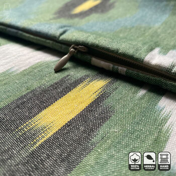 Handwoven 100% Cotton Green Ikat Cushion Cover, 2 of 11