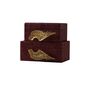 Handmade Burgundy Leather Box Set With Brass Wing Handles, thumbnail 3 of 4