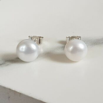 Large White Freshwater Pearl Stud Earrings, 2 of 4