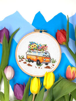 Flower Campervan Cross Stitch Kit, 2 of 9