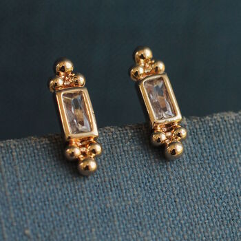 Tudor Baguette Gold Stud Earrings, 4 of 6