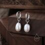 Oval Pearl With Skinny Hammered Hoop Earrings, thumbnail 1 of 9