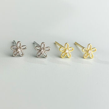 Sterling Silver Tiny Flower Stud Earrings, 3 of 5