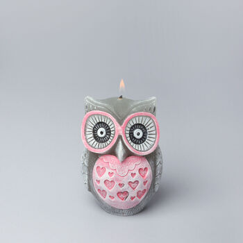 G Decor Handmade Hootique Owl Couple Candle Grey Owls With Wide Eyes, 3 of 6