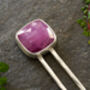 Natural Pink Sapphire Hair Pin In Solid Sterling Silver, thumbnail 1 of 3