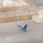 Sterling Silver Blue Enamel Butterfly Pendant Necklace, thumbnail 1 of 11