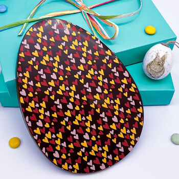 Flat Dark Chocolate Easter Egg With Hearts, 3 of 4