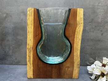 Huge Heavy 31cm Molten Glass Wedge Vase On Teak Root Flower Holder, 2 of 12