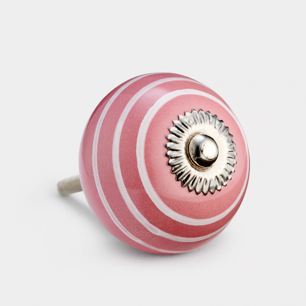 Set Of Eight Pink And White Ceramic Cupboard Door Knobs By Pushka Home