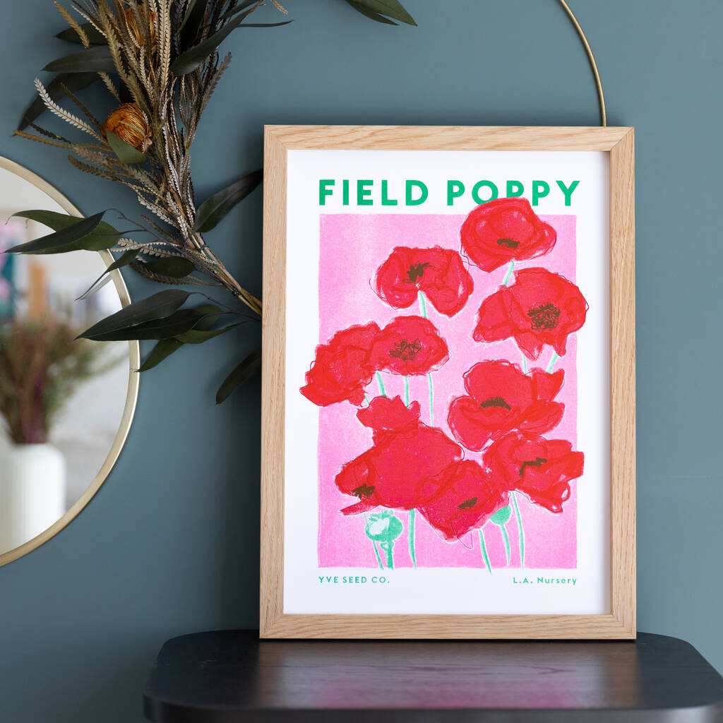 Field Poppy Floral Illustration Riso Print, 1 of 8