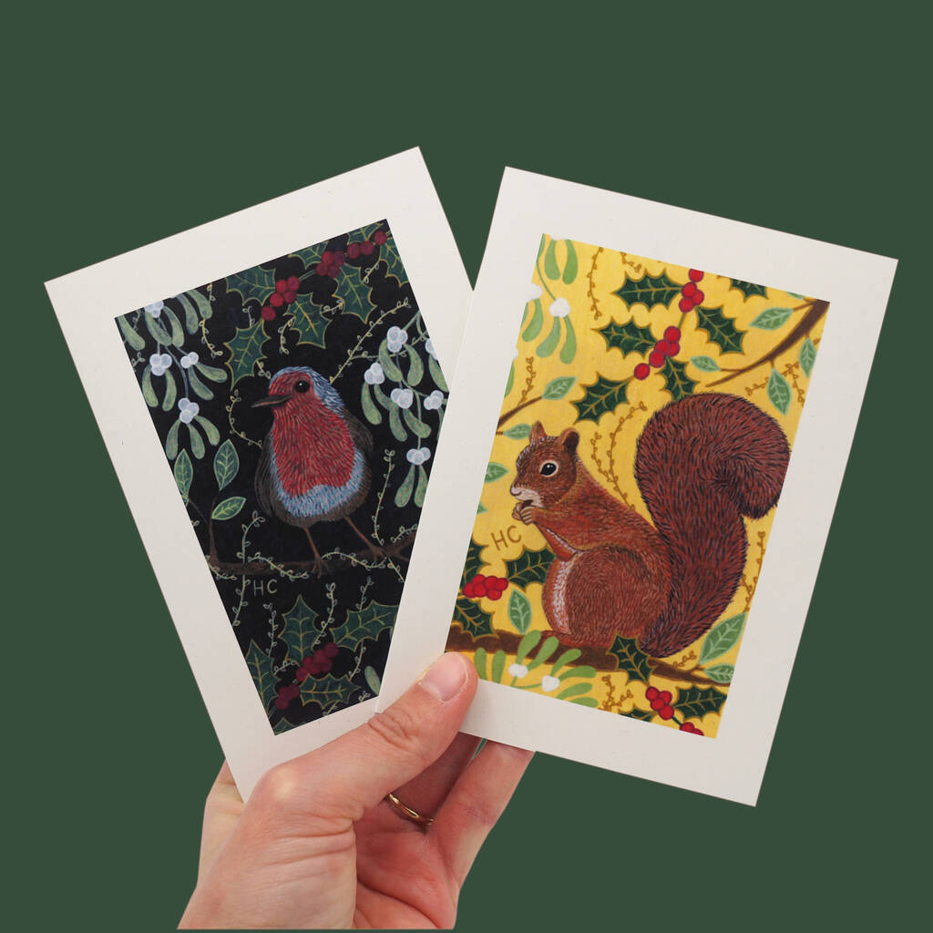 Pack Of Five Reusable Eco Friendly Christmas Cards Blank Or Optional Handwritten Message, 1 of 10