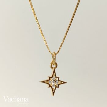 18 K Gold Plated Sterling Silver North Star Cz Necklace, 2 of 3