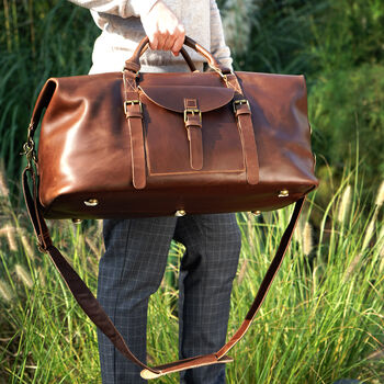 Genuine Leather Holdall With Front Pocket Detail, 2 of 12