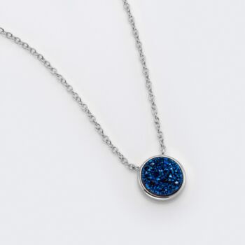 Round Blue Druzy Crystal 925 Sterling Silver Necklace, 2 of 3