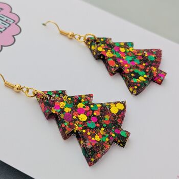 Quality Street / Green, Gold And Pink Glitter Christmas Tree Earrings Small And Large, 2 of 10