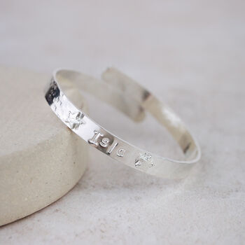 Sterling Silver Personalised Hand Stamped Christening Bangle, 6 of 7