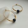 Midnight Blue Gold Stone Fair Trade Hoop Earrings 25mm, thumbnail 1 of 6