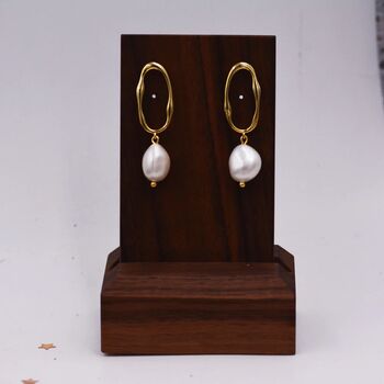 Baroque Pearl Irregular Hoop Drop Stud Earrings, 4 of 11