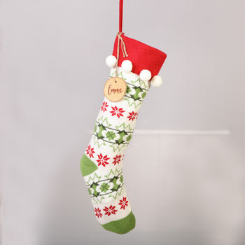 personalised knitted pom pom christmas stockings by dibor personalised knitted pom pom christmas stockings