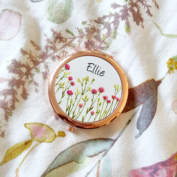 Floral Name Rose Gold Compact Mirror, 4 of 8
