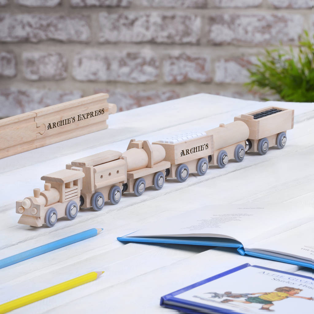 personalised wooden name train and display track by when i was a kid