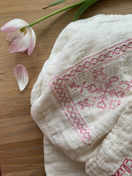 Organic Personalised Embroidered Muslin Swaddle Blossom, 2 of 4