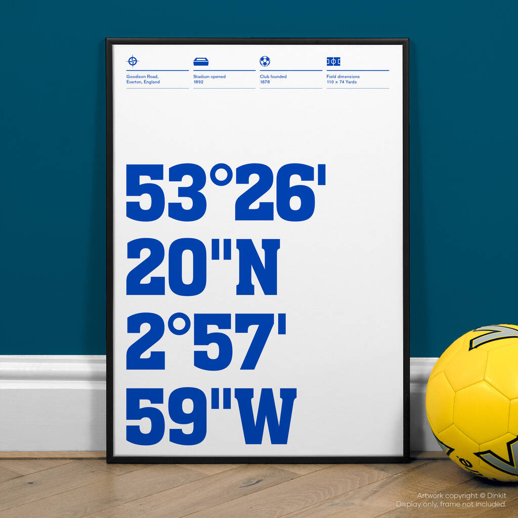 Everton Football Stadium Coordinates Prints, 1 of 5