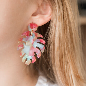 Statement Acrylic Leaf Earrings In Colours, 4 of 12