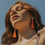 Gold Plate And Neon Orange Tassel Drop Earrings, thumbnail 2 of 3