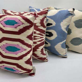 Ikat Silk Cushion Pink And Red Diamond, 3 of 11