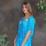 Turquoise Luxury Silk Embroidered Kaftan Top, thumbnail 3 of 4