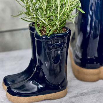 Set Of Two Personalised Blue Welly Planters, 4 of 9