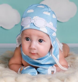 Blue Clouds Hat, Bib And Mittens Set, 2 of 4