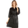 British Made Black Short Satin Dressing Gown With Lace Detail Ladies Size Eight To 28 UK, thumbnail 2 of 5