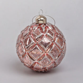G Decor Set Of Four Glass Light Pink Christmas Baubles, 4 of 5