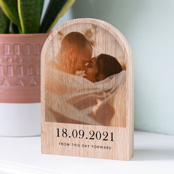 Personalised Solid Oak Wooden Arch Photo Block, 2 of 2