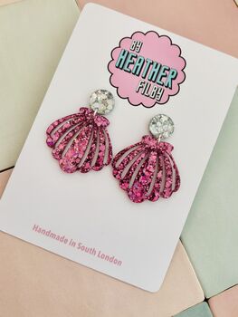 Statement Shell Glitter Resin Earrings / Mermaidcore Jewellery / Beach Holiday Statement / Summer Vacation Jewellery, 9 of 12