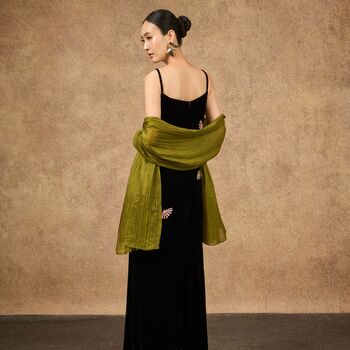 100% Mulberry Silk Scarf, Olive Green In Gift Box, 6 of 6